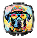 Black Labrador Hippie Dawg Compact Mirror Decorative Travel Makeup Mirror for Women Girls Gifts Pocket Makeup Mirror Folding Handheld