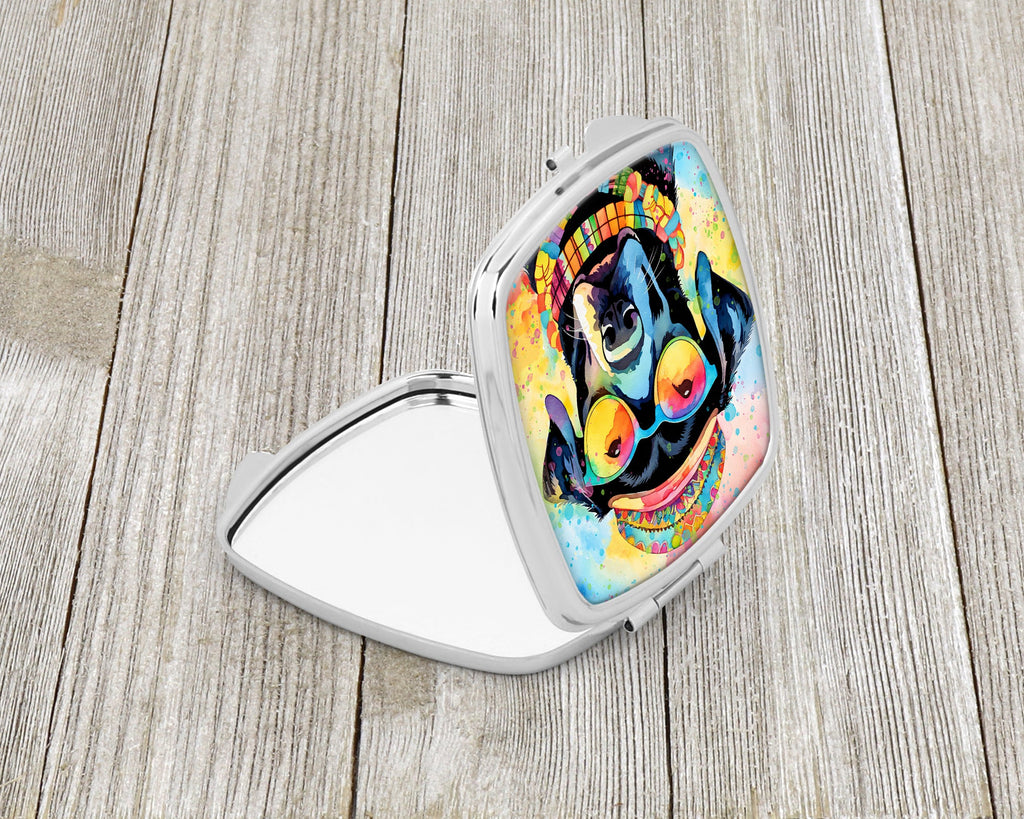 Black Labrador Hippie Dawg Compact Mirror Decorative Travel Makeup Mirror for Women Girls Gifts Pocket Makeup Mirror Folding Handheld