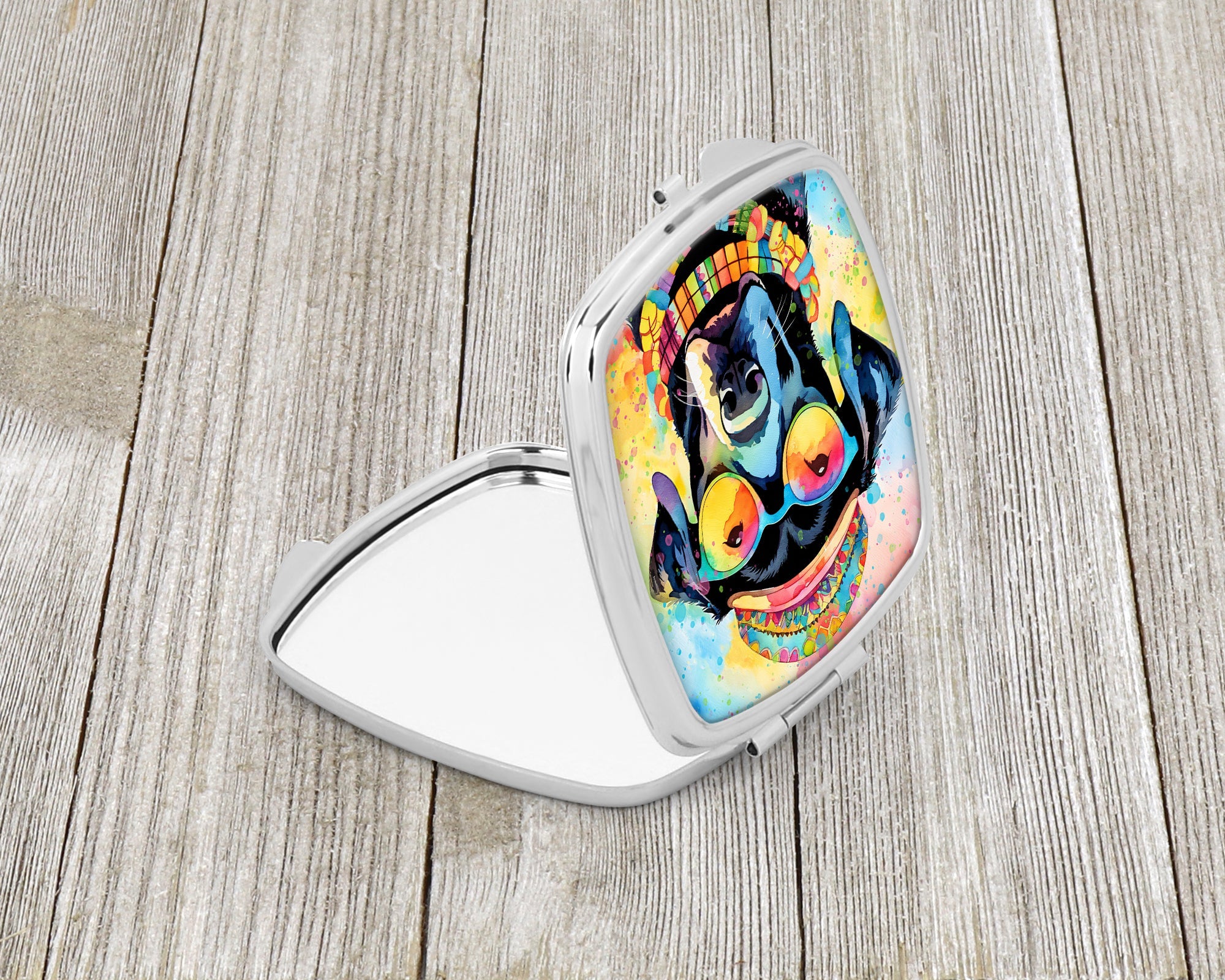 Black Labrador Hippie Dawg Compact Mirror Decorative Travel Makeup Mirror for Women Girls Gifts Pocket Makeup Mirror Folding Handheld