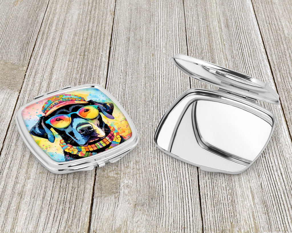 Black Labrador Hippie Dawg Compact Mirror Decorative Travel Makeup Mirror for Women Girls Gifts Pocket Makeup Mirror Folding Handheld