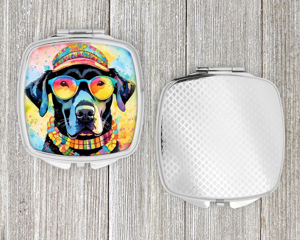 Black Labrador Hippie Dawg Compact Mirror Decorative Travel Makeup Mirror for Women Girls Gifts Pocket Makeup Mirror Folding Handheld