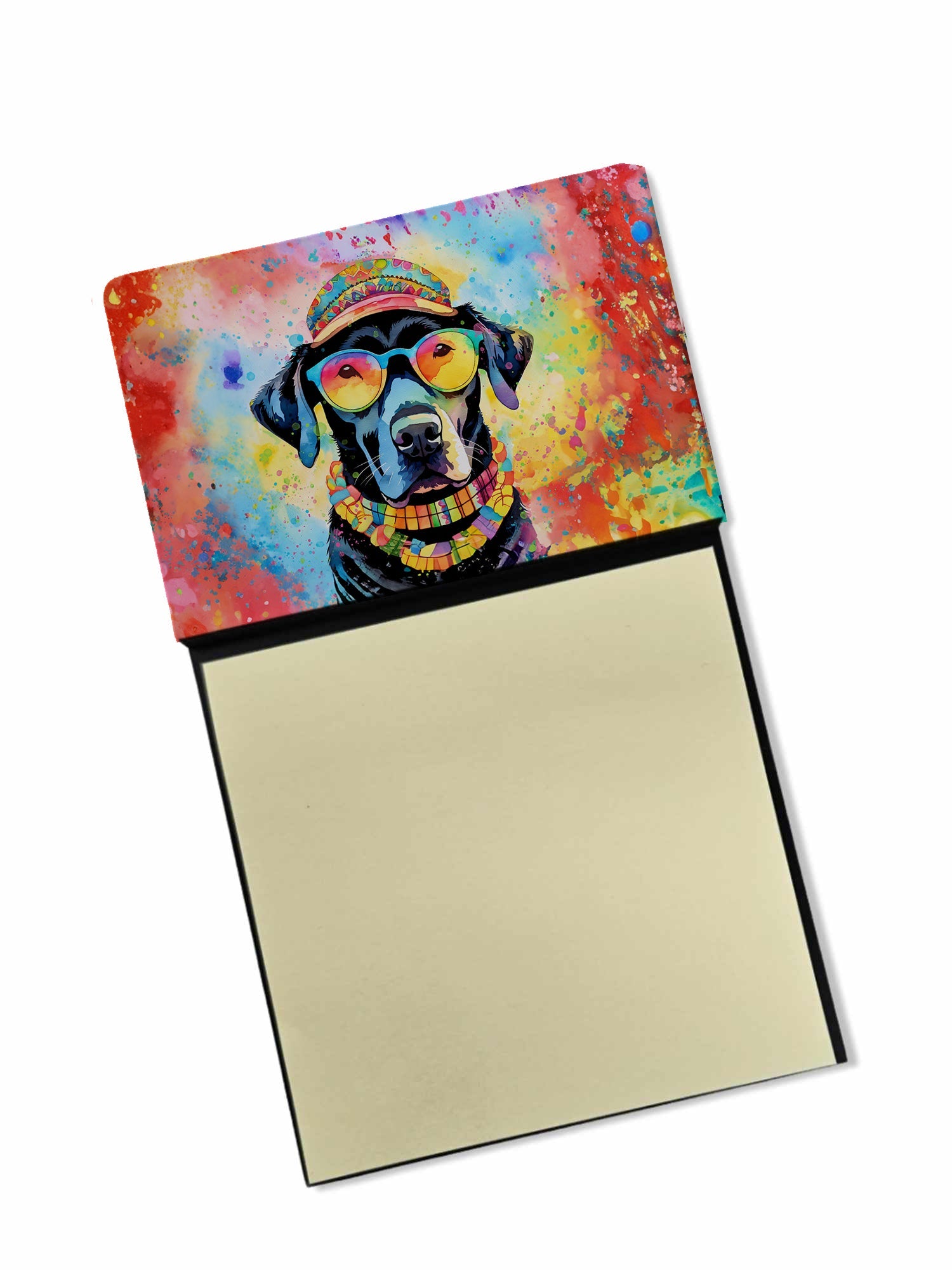 Black Labrador Hippie Dawg Watercolor Sticky Note Holder Refillable Dispenser Desk Accessory 3x3 Pad Gift