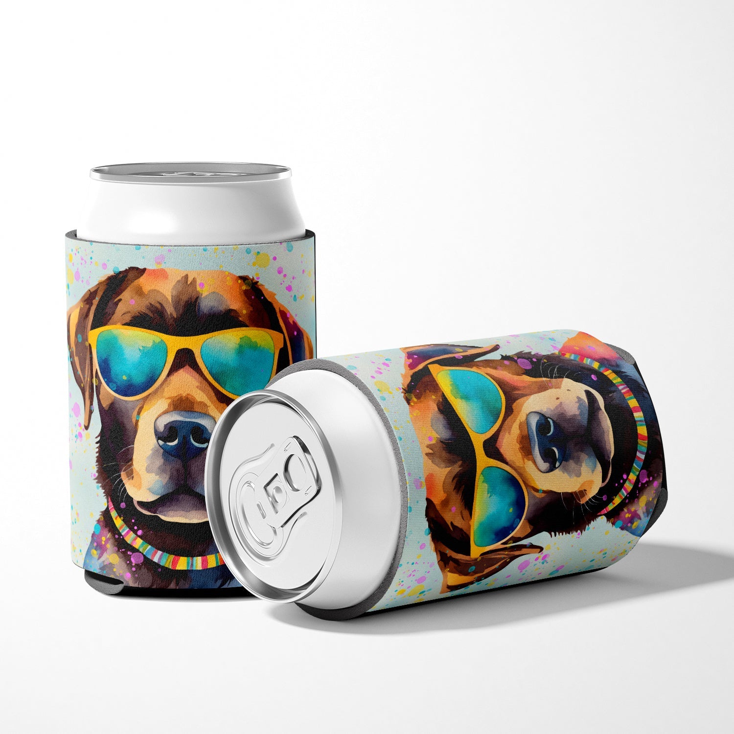 Chocolate Labrador Hippie Dawg Can or Bottle Hugger Cooler Sleeve for Standard 12 oz Cans, Insulated Foam Beer & Soda Can Hugger Reusable