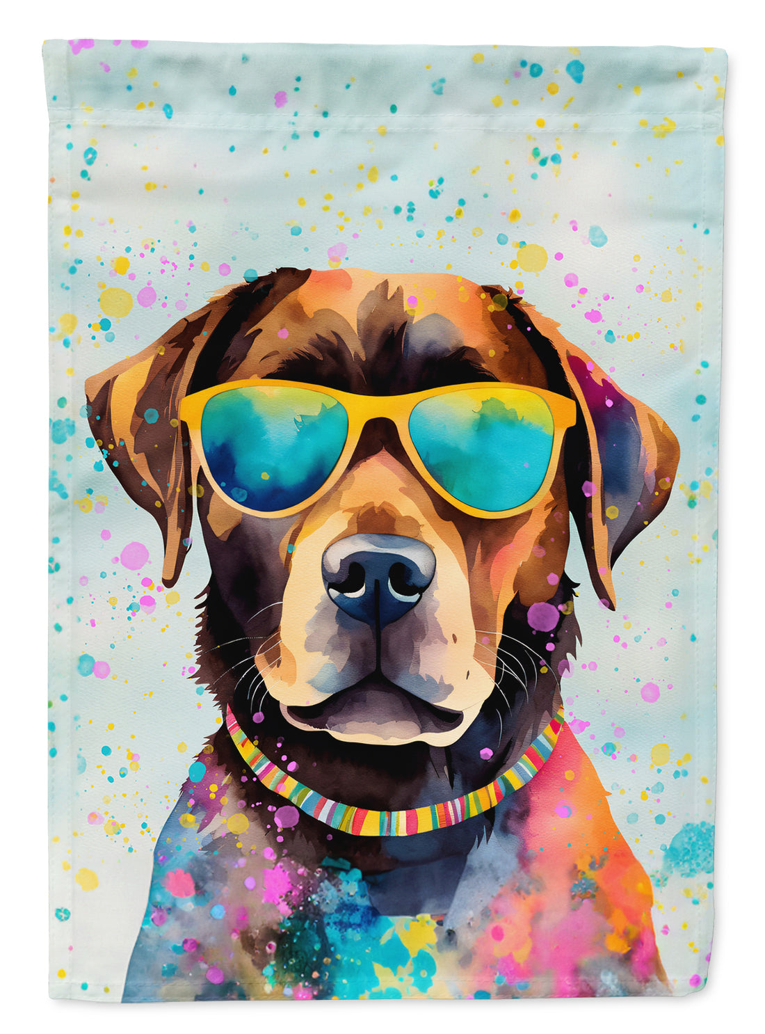 Chocolate Labrador Hippie Dawg House Flag 28x40 Porch Sleeve Pole Decorative Outside Yard Banner Artwork Wall Hanging, Polyester