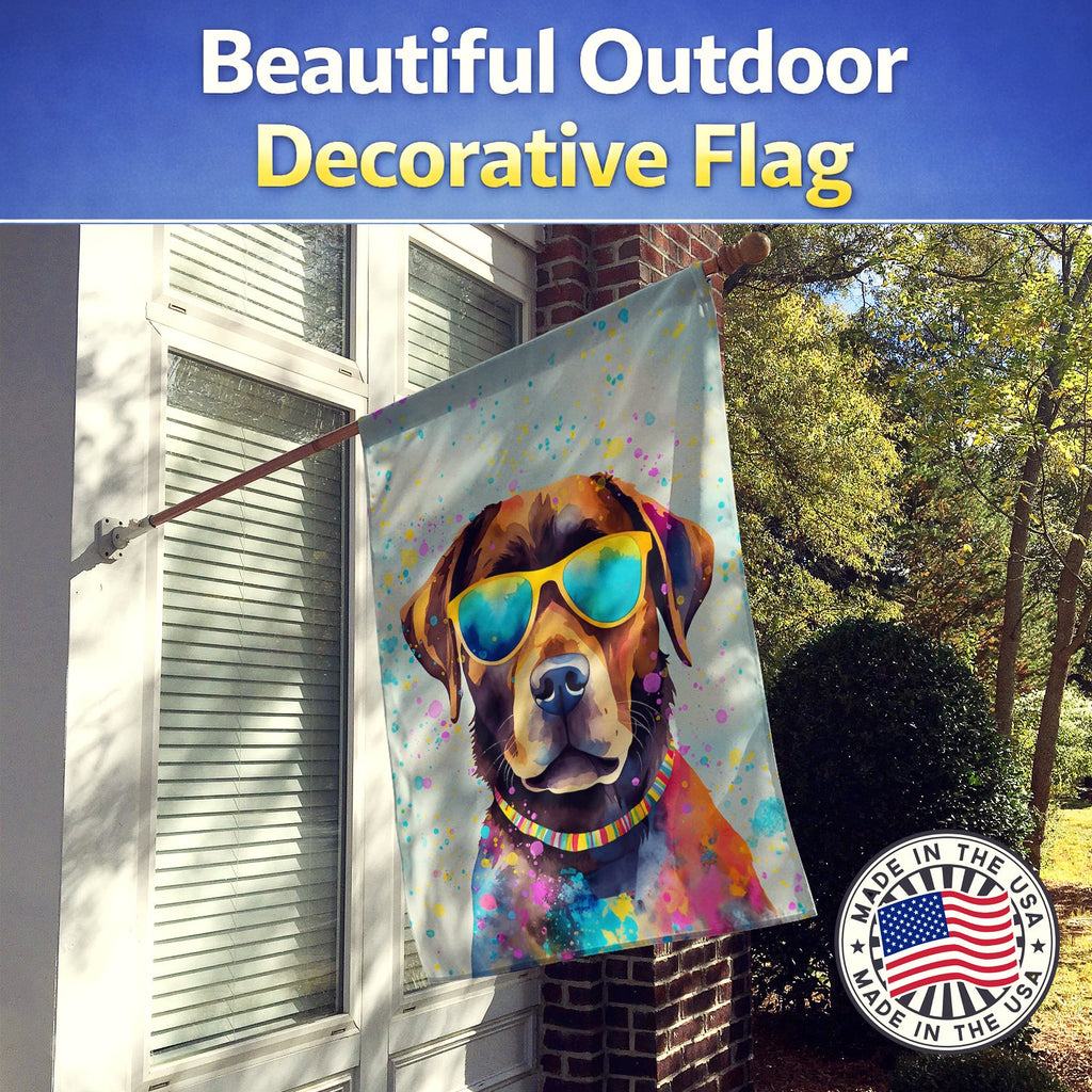 Chocolate Labrador Hippie Dawg House Flag 28x40 Porch Sleeve Pole Decorative Outside Yard Banner Artwork Wall Hanging, Polyester