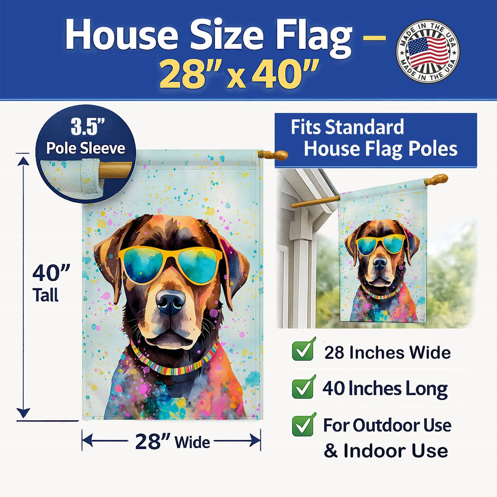 Chocolate Labrador Hippie Dawg House Flag 28x40 Porch Sleeve Pole Decorative Outside Yard Banner Artwork Wall Hanging, Polyester