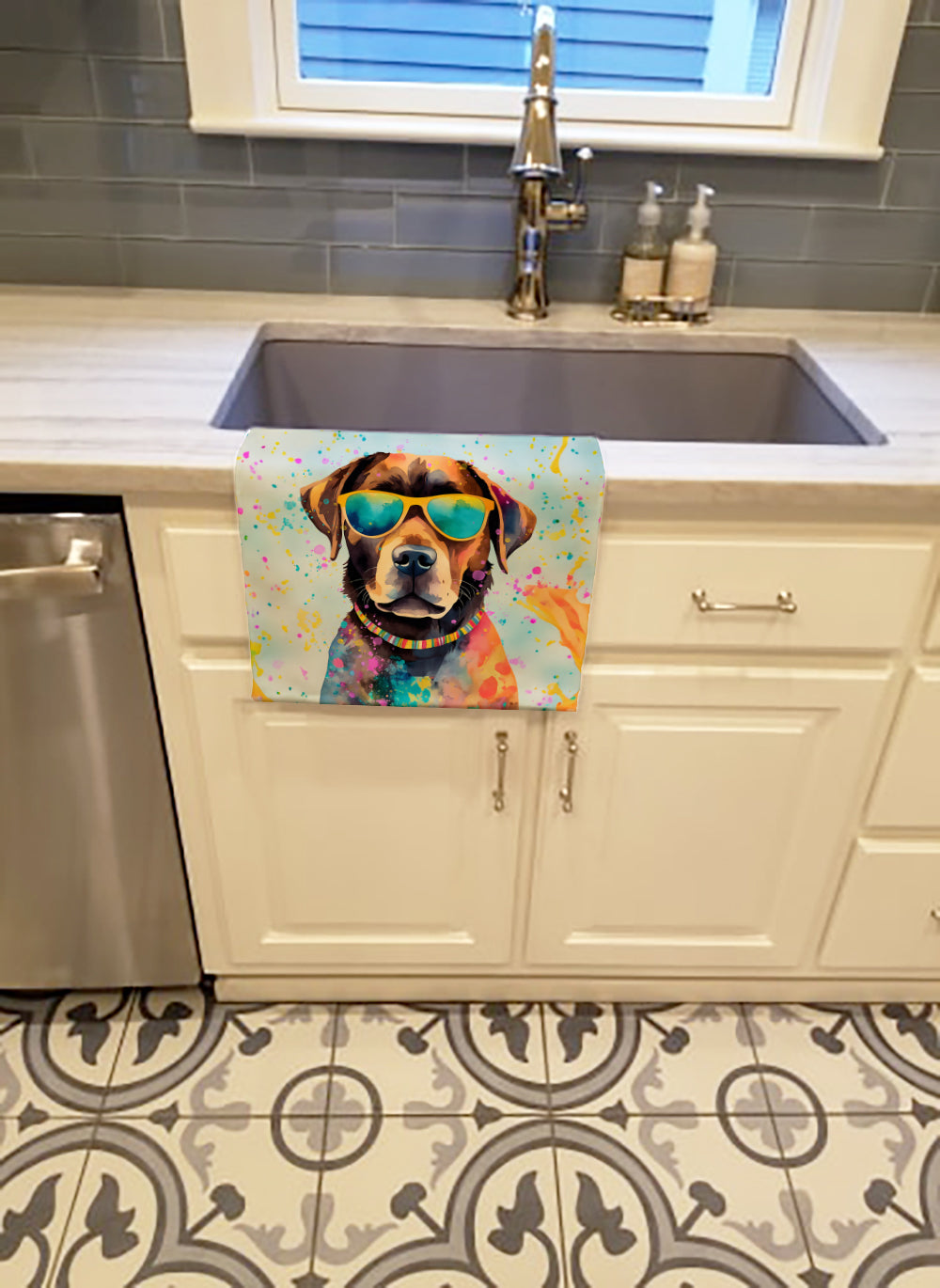Chocolate Labrador Hippie Dawg Kitchen Towel Velour Plush Front and Cotton Loop Back Machine Washable