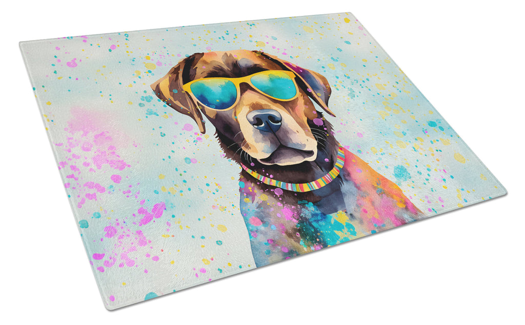 Chocolate Labrador Hippie Dawg Cutting Board Tempered Glass Kitchen Cutting Surface, Heat Resistant Chopping, Non-Slip Feet, Food Prep & Serving