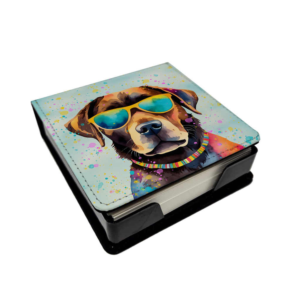 Chocolate Labrador Hippie Dawg PU Leather Note Paper Holder with Artist-Designed Cover, Desk Accessory, Office Gift