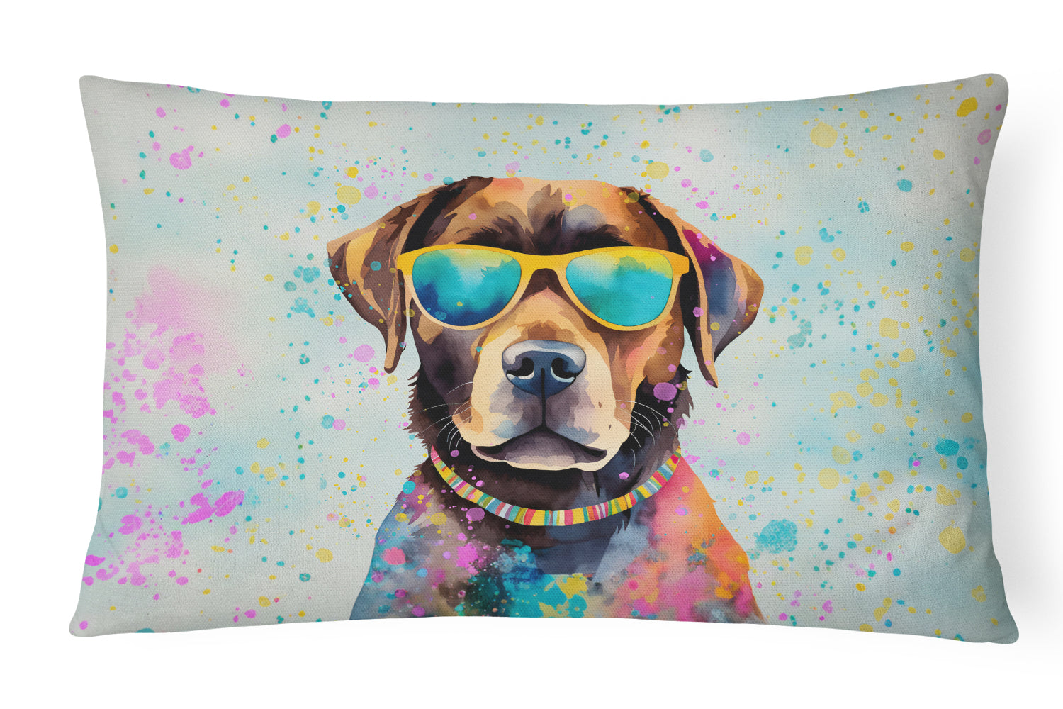 Chocolate Labrador Hippie Dawg Decorative Throw Pillow 12x16 Indoor Outdoor Accent Cushion, Fabric Cover with Insert for Sofa, Bed, Porch & Living Room