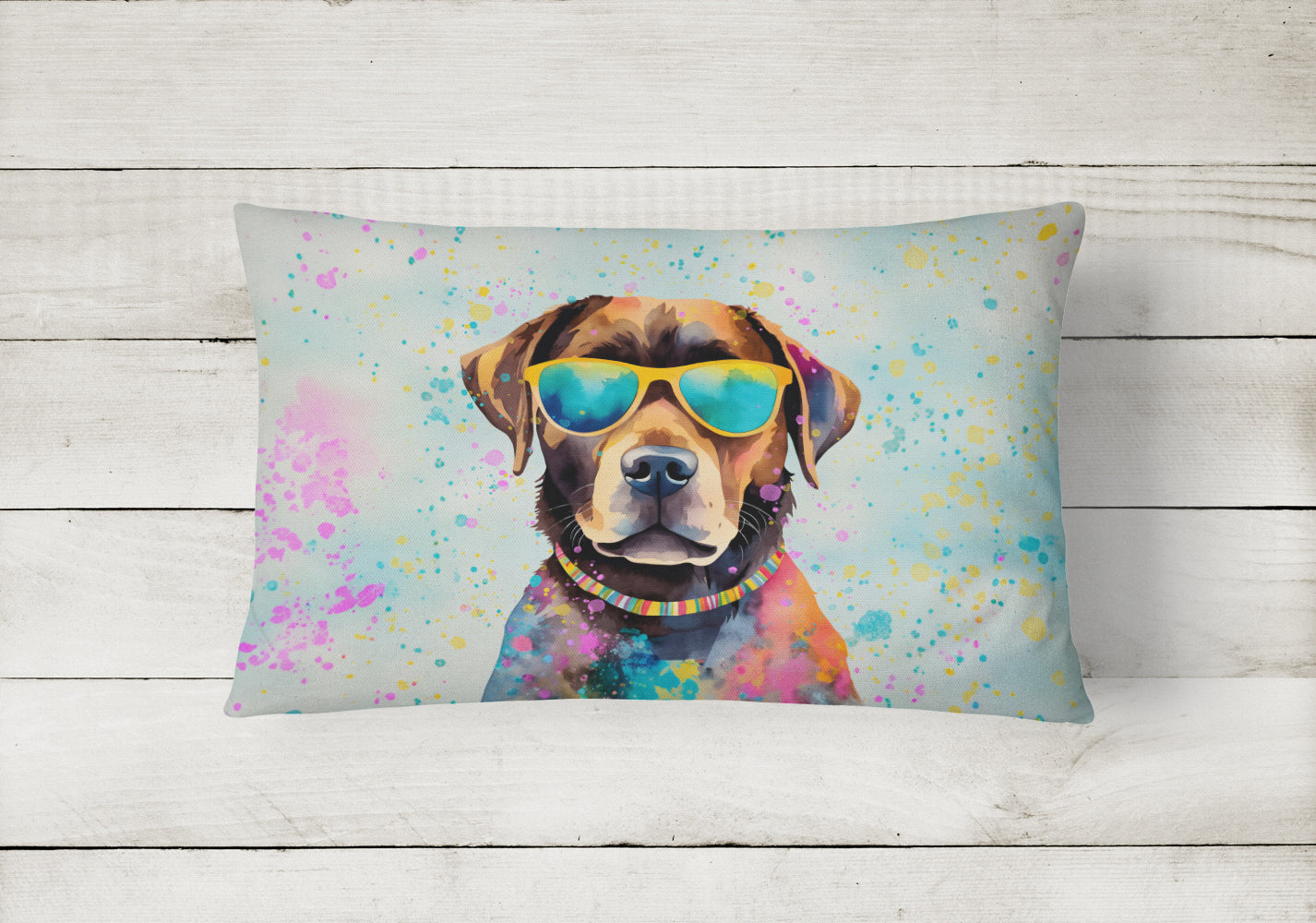 Chocolate Labrador Hippie Dawg Decorative Throw Pillow 12x16 Indoor Outdoor Accent Cushion, Fabric Cover with Insert for Sofa, Bed, Porch & Living Room