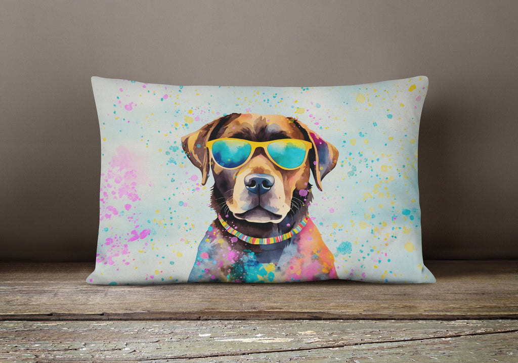 Chocolate Labrador Hippie Dawg Decorative Throw Pillow 12x16 Indoor Outdoor Accent Cushion, Fabric Cover with Insert for Sofa, Bed, Porch & Living Room