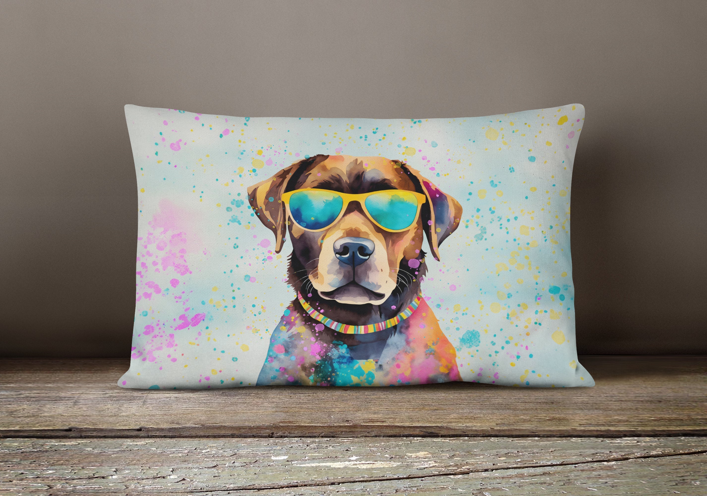 Chocolate Labrador Hippie Dawg Decorative Throw Pillow 12x16 Indoor Outdoor Accent Cushion, Fabric Cover with Insert for Sofa, Bed, Porch & Living Room
