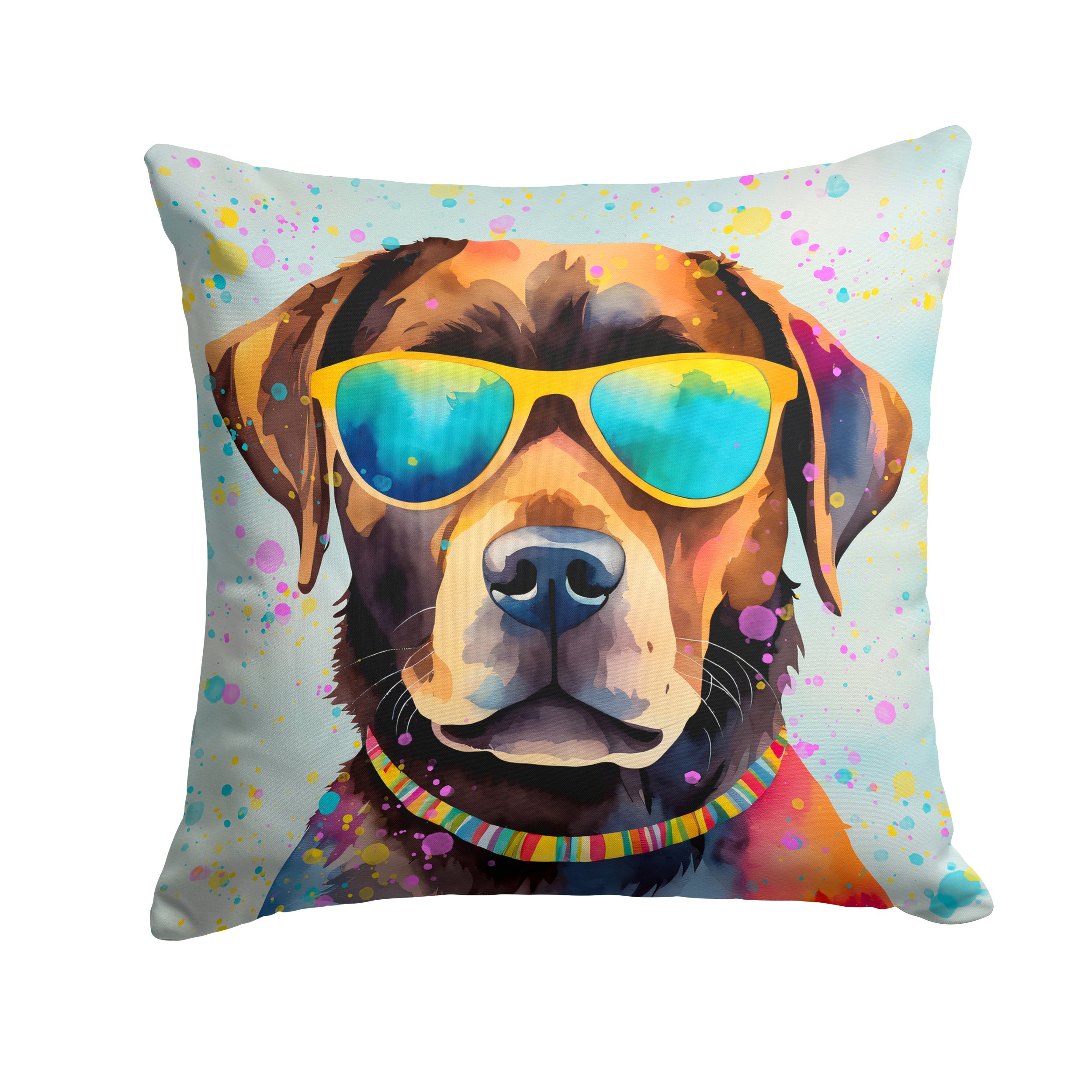 Chocolate Labrador Hippie Dawg Decorative Throw Pillow 14x14 Indoor Outdoor Accent Cushion, Fabric Cover with Insert for Sofa, Bed, Porch & Living Room