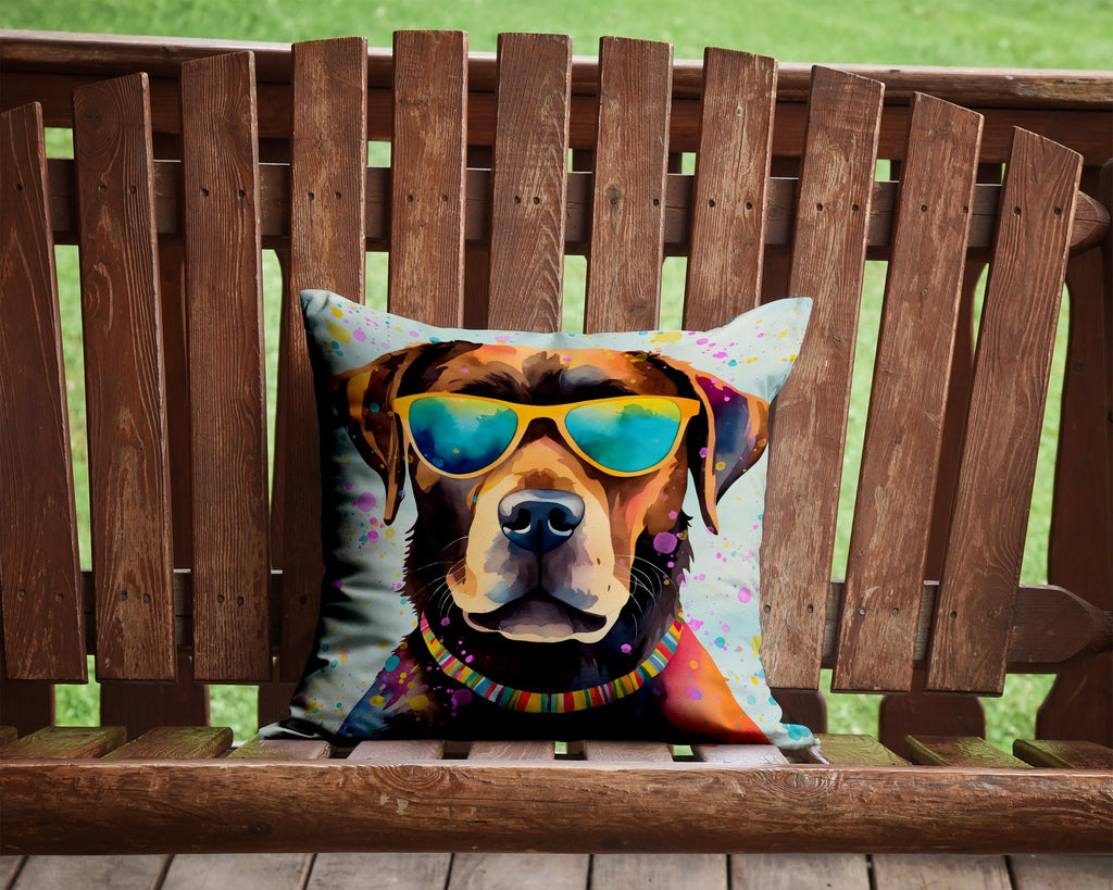 Chocolate Labrador Hippie Dawg Decorative Throw Pillow 14x14 Indoor Outdoor Accent Cushion, Fabric Cover with Insert for Sofa, Bed, Porch & Living Room