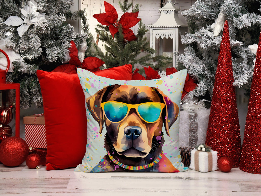 Chocolate Labrador Hippie Dawg Decorative Throw Pillow 18x18 Indoor Outdoor Accent Cushion, Fabric Cover with Insert for Sofa, Bed, Porch & Living Room