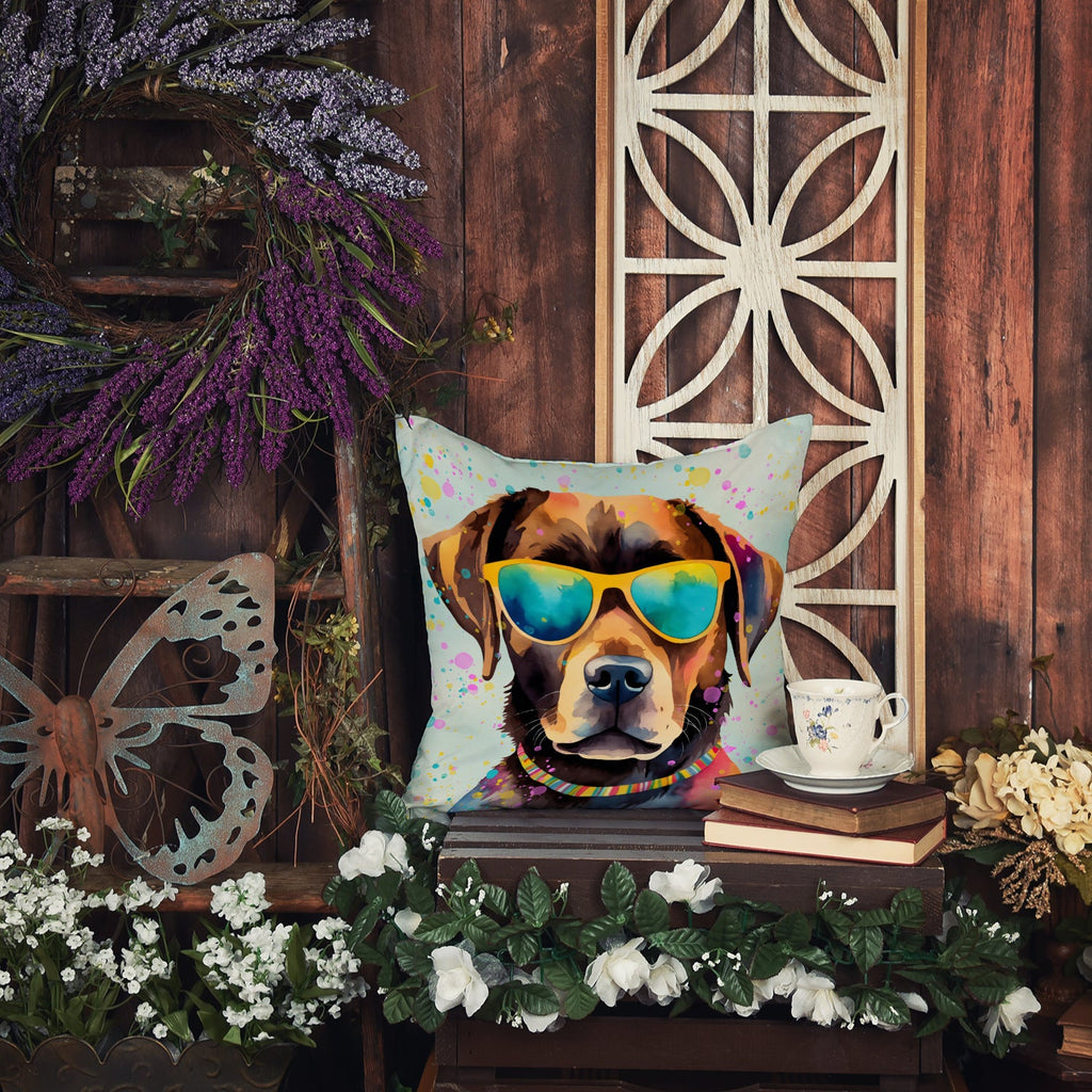 Chocolate Labrador Hippie Dawg Decorative Throw Pillow 18x18 Indoor Outdoor Accent Cushion, Fabric Cover with Insert for Sofa, Bed, Porch & Living Room