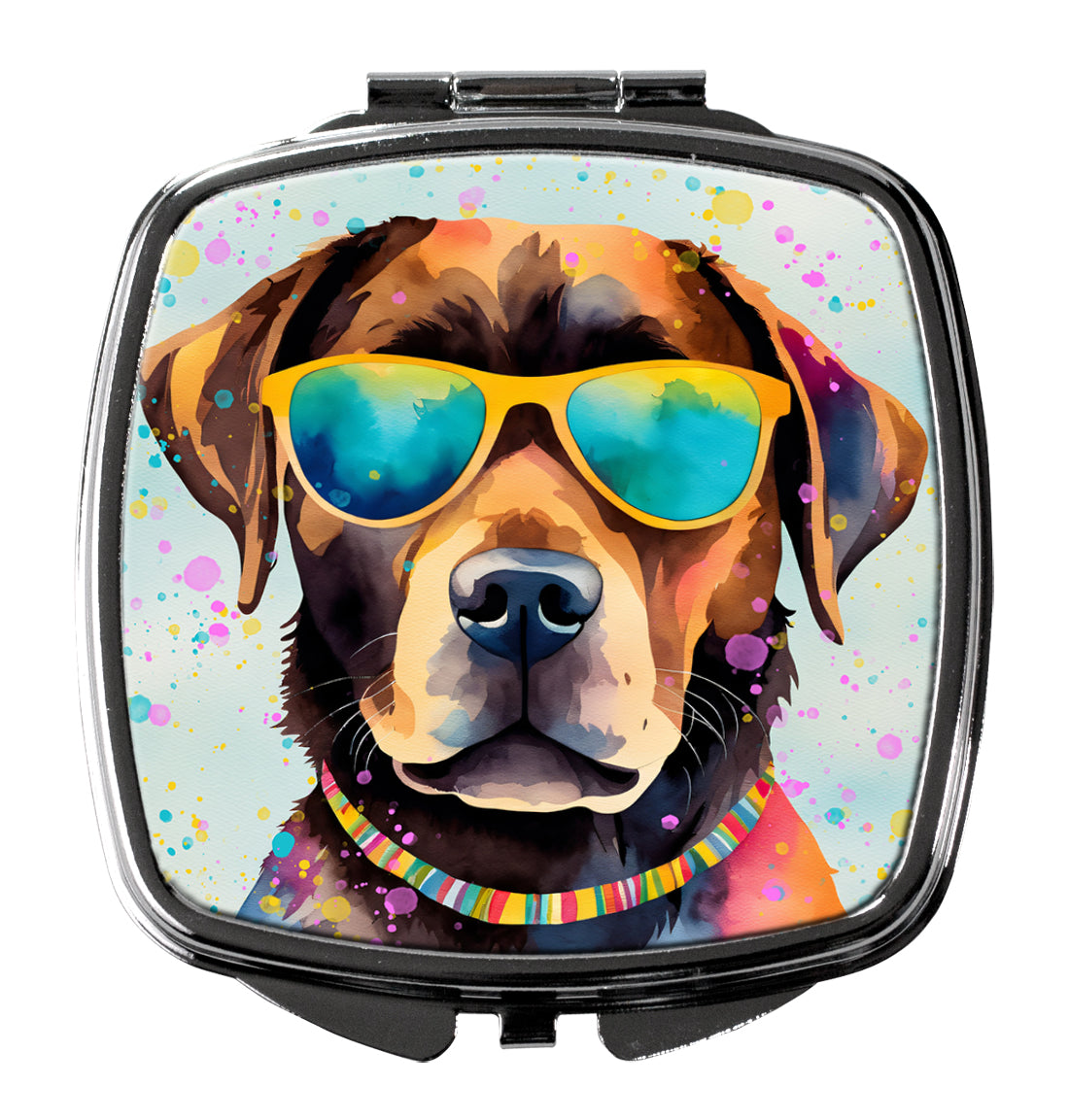 Chocolate Labrador Hippie Dawg Compact Mirror Decorative Travel Makeup Mirror for Women Girls Gifts Pocket Makeup Mirror Folding Handheld