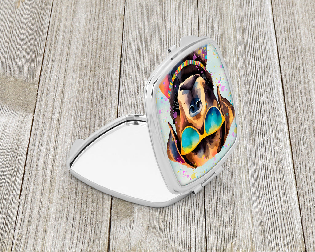 Chocolate Labrador Hippie Dawg Compact Mirror Decorative Travel Makeup Mirror for Women Girls Gifts Pocket Makeup Mirror Folding Handheld