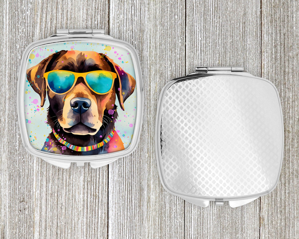 Chocolate Labrador Hippie Dawg Compact Mirror Decorative Travel Makeup Mirror for Women Girls Gifts Pocket Makeup Mirror Folding Handheld