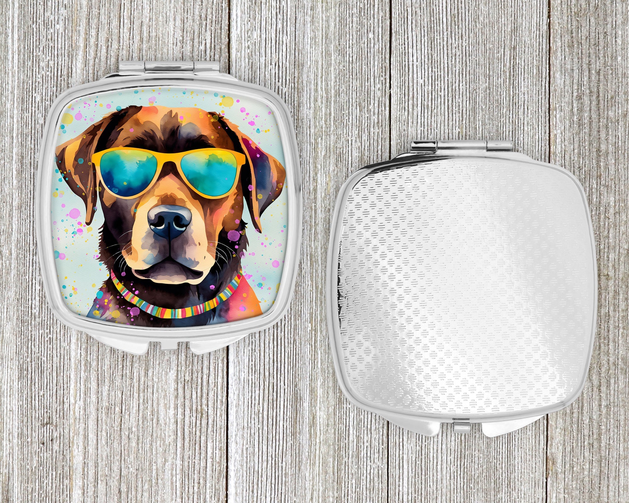 Chocolate Labrador Hippie Dawg Compact Mirror Decorative Travel Makeup Mirror for Women Girls Gifts Pocket Makeup Mirror Folding Handheld