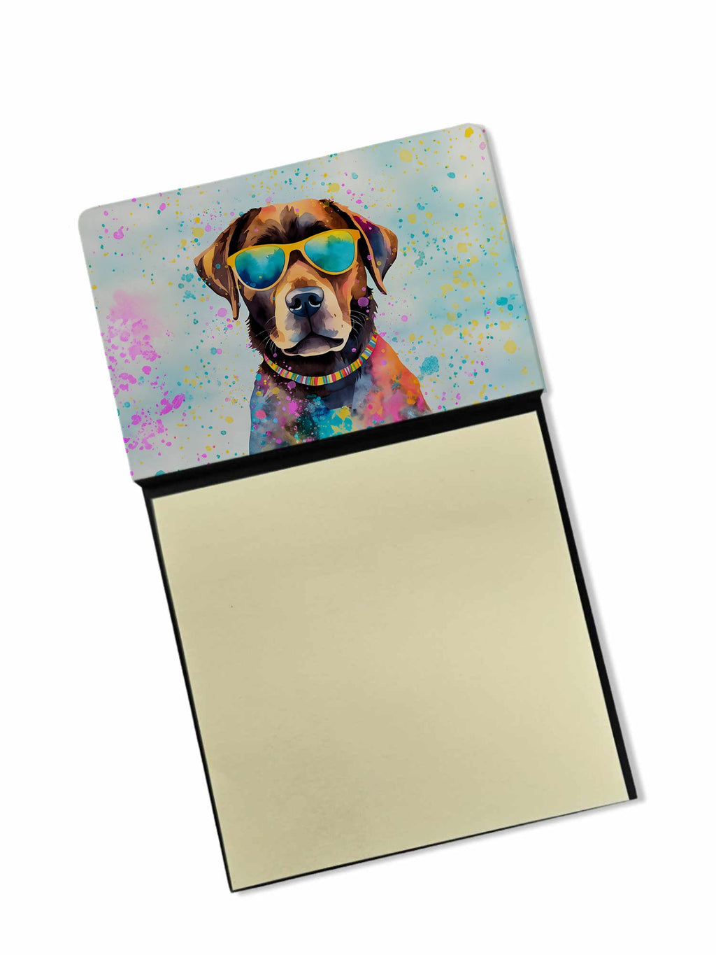 Chocolate Labrador Hippie Dawg Watercolor Sticky Note Holder Refillable Dispenser Desk Accessory 3x3 Pad Gift