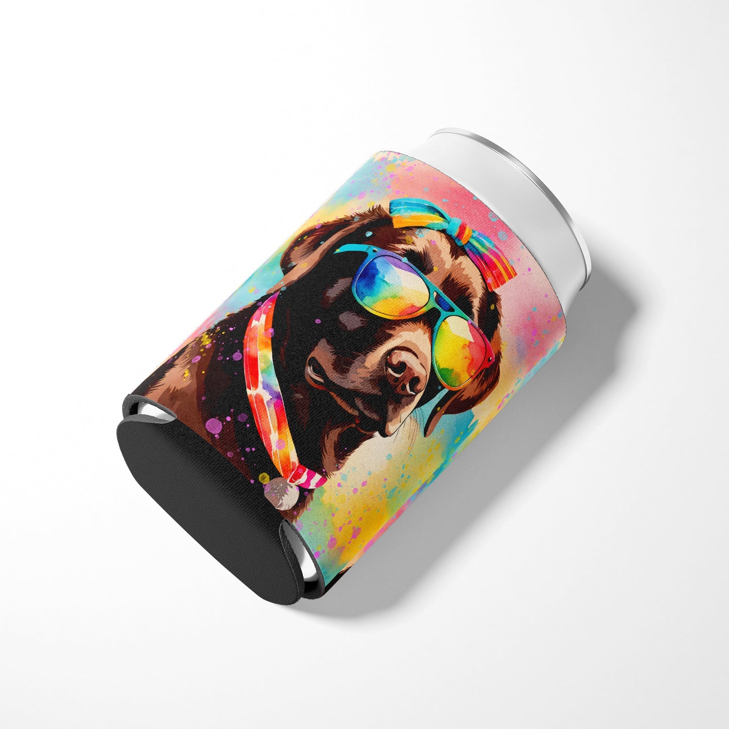 Chocolate Labrador Hippie Dawg Can or Bottle Hugger Cooler Sleeve for Standard 12 oz Cans, Insulated Foam Beer & Soda Can Hugger Reusable
