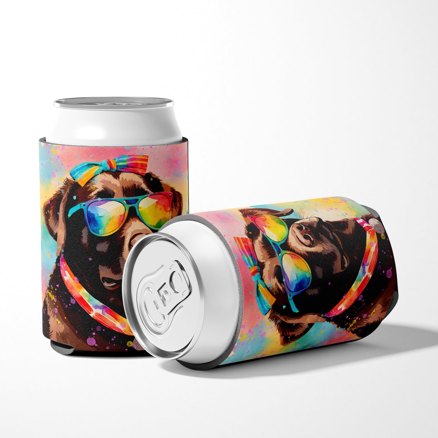Chocolate Labrador Hippie Dawg Can or Bottle Hugger Cooler Sleeve for Standard 12 oz Cans, Insulated Foam Beer & Soda Can Hugger Reusable