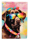 Chocolate Labrador Hippie Dawg House Flag 28x40 Porch Sleeve Pole Decorative Outside Yard Banner Artwork Wall Hanging, Polyester