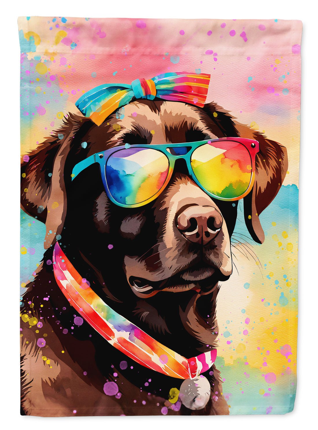 Chocolate Labrador Hippie Dawg House Flag 28x40 Porch Sleeve Pole Decorative Outside Yard Banner Artwork Wall Hanging, Polyester