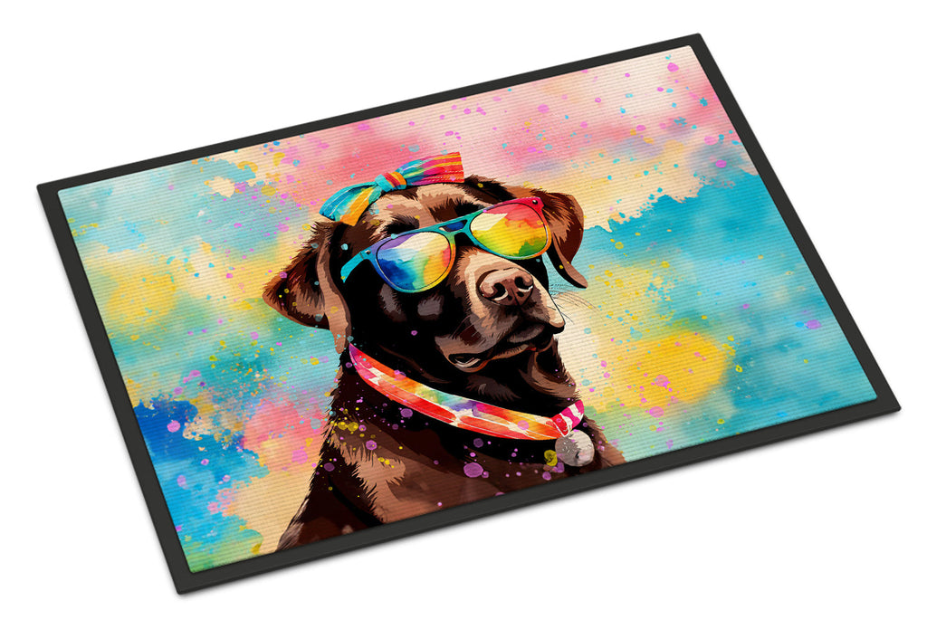 Chocolate Labrador Hippie Dawg Doormat Indoor Outdoor 24H X 36W Front Door Mat Rugs for Entryway, Non Slip Washable Low Pile,
