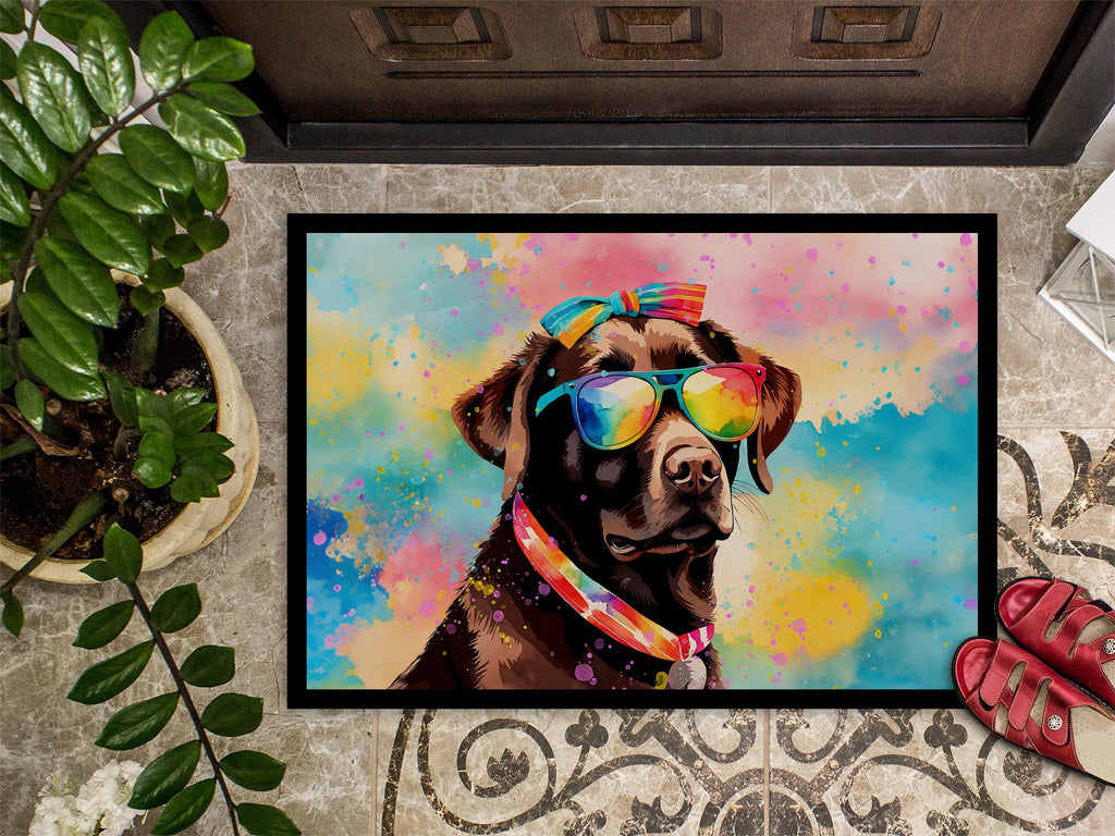 Chocolate Labrador Hippie Dawg Doormat Indoor Outdoor 24H X 36W Front Door Mat Rugs for Entryway, Non Slip Washable Low Pile,
