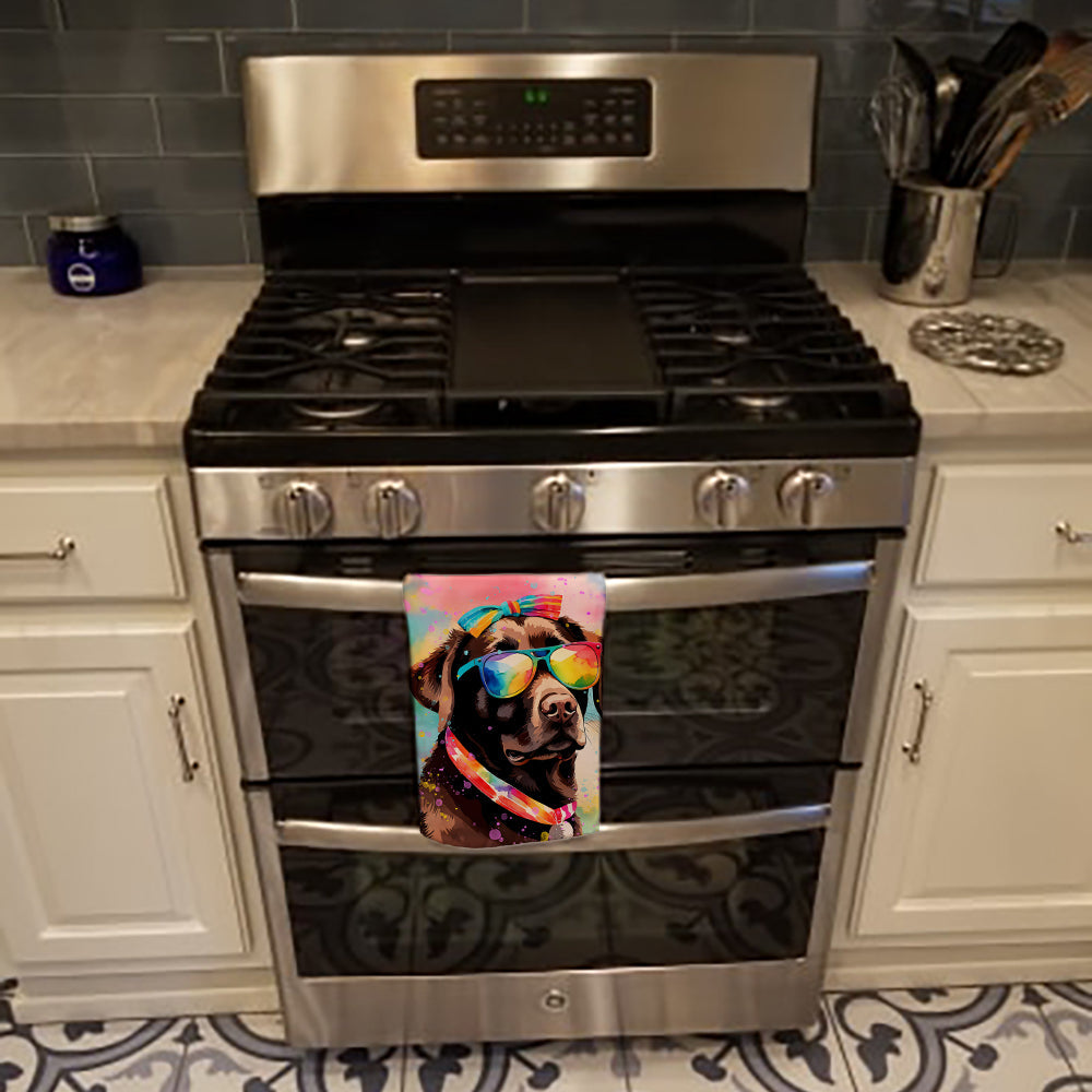 Chocolate Labrador Hippie Dawg Kitchen Towel Velour Plush Front and Cotton Loop Back Machine Washable
