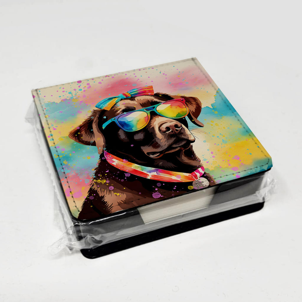 Chocolate Labrador Hippie Dawg PU Leather Note Paper Holder with Artist-Designed Cover, Desk Accessory, Office Gift