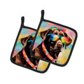 Chocolate Labrador Hippie Dawg Pot Holder Set of 2 Heat Resistant Quilted Hot Pads 7.5 x 7.5 Inch, Insulated Kitchen Trivets for Cooking & Baking