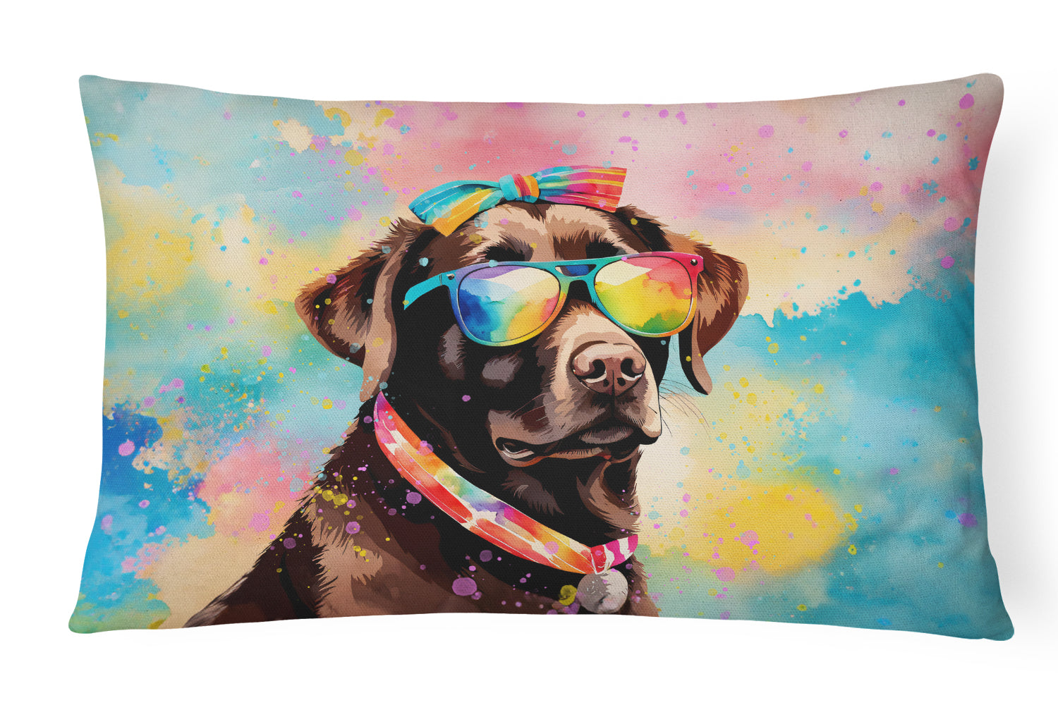 Chocolate Labrador Hippie Dawg Decorative Throw Pillow 12x16 Indoor Outdoor Accent Cushion, Fabric Cover with Insert for Sofa, Bed, Porch & Living Room