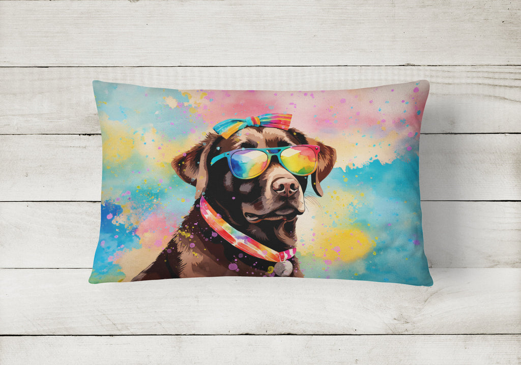 Chocolate Labrador Hippie Dawg Decorative Throw Pillow 12x16 Indoor Outdoor Accent Cushion, Fabric Cover with Insert for Sofa, Bed, Porch & Living Room