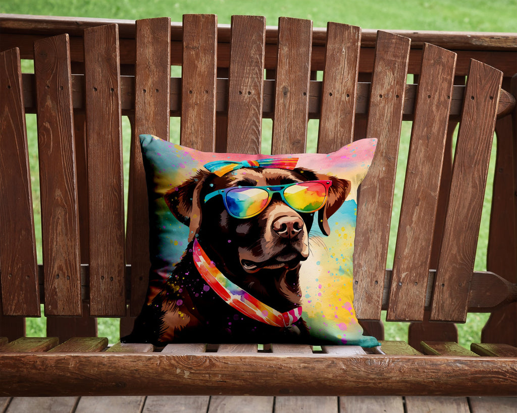 Chocolate Labrador Hippie Dawg Decorative Throw Pillow 14x14 Indoor Outdoor Accent Cushion, Fabric Cover with Insert for Sofa, Bed, Porch & Living Room