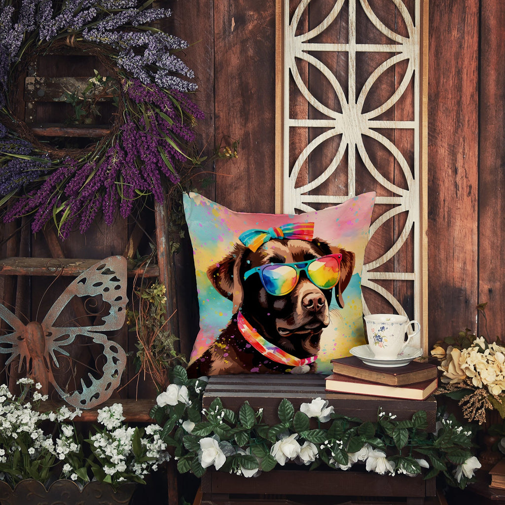 Chocolate Labrador Hippie Dawg Decorative Throw Pillow 18x18 Indoor Outdoor Accent Cushion, Fabric Cover with Insert for Sofa, Bed, Porch & Living Room