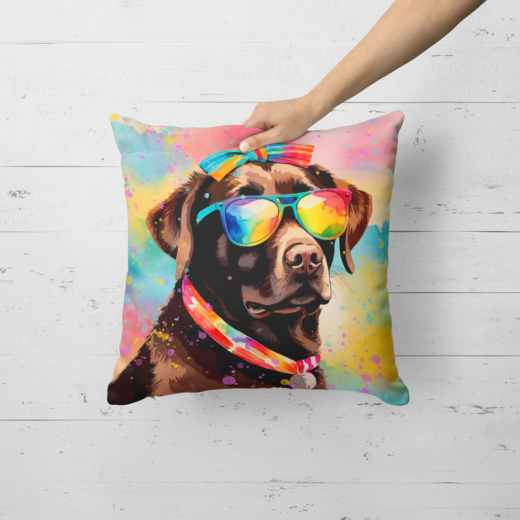 Chocolate Labrador Hippie Dawg Decorative Throw Pillow 18x18 Indoor Outdoor Accent Cushion, Fabric Cover with Insert for Sofa, Bed, Porch & Living Room