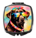 Chocolate Labrador Hippie Dawg Compact Mirror Decorative Travel Makeup Mirror for Women Girls Gifts Pocket Makeup Mirror Folding Handheld
