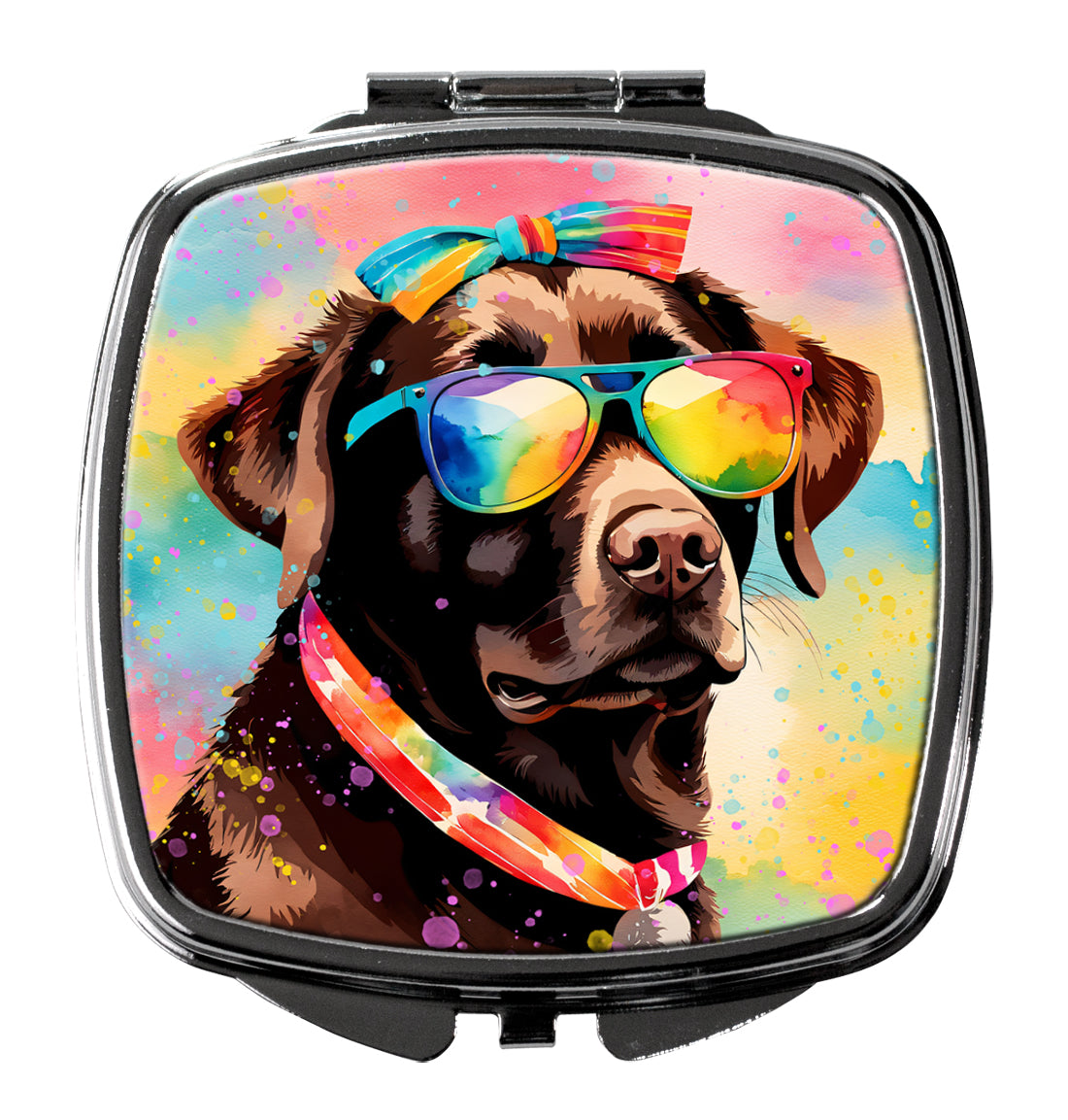 Chocolate Labrador Hippie Dawg Compact Mirror Decorative Travel Makeup Mirror for Women Girls Gifts Pocket Makeup Mirror Folding Handheld