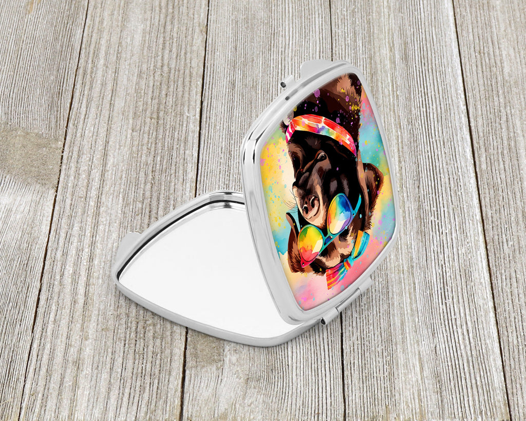 Chocolate Labrador Hippie Dawg Compact Mirror Decorative Travel Makeup Mirror for Women Girls Gifts Pocket Makeup Mirror Folding Handheld