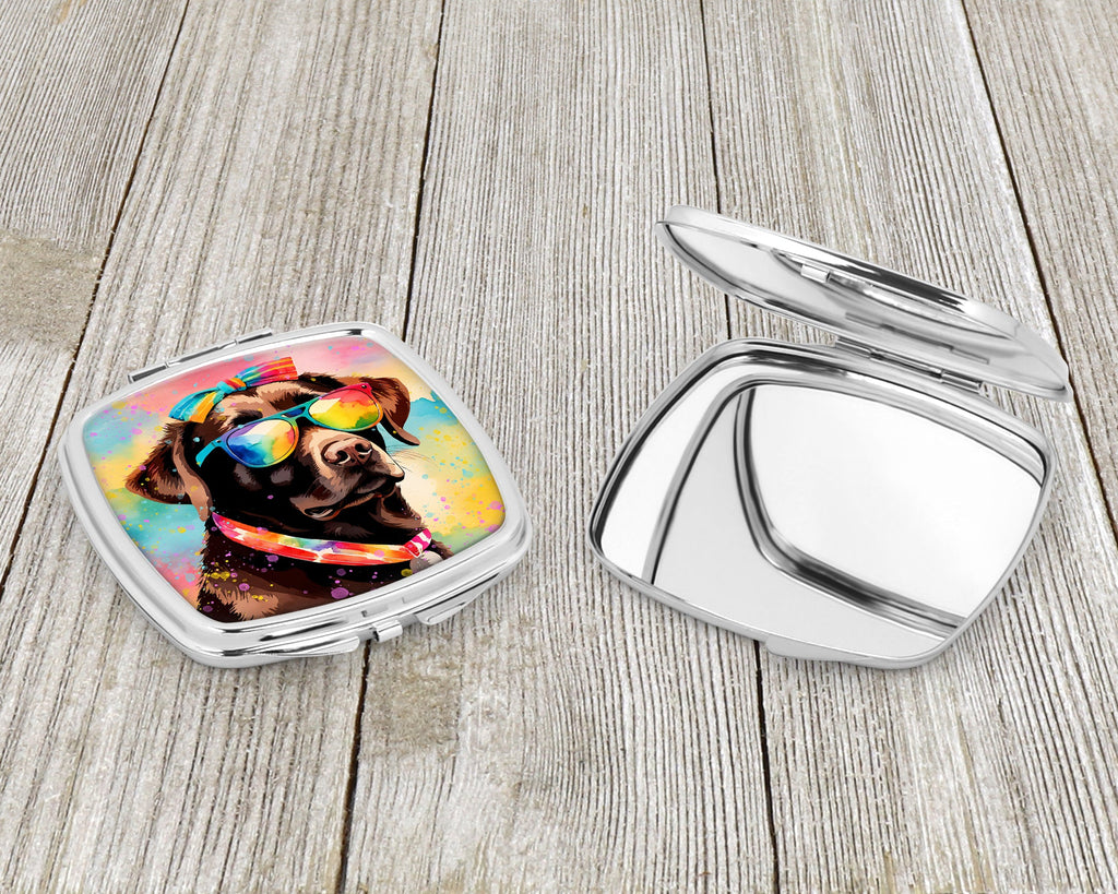 Chocolate Labrador Hippie Dawg Compact Mirror Decorative Travel Makeup Mirror for Women Girls Gifts Pocket Makeup Mirror Folding Handheld