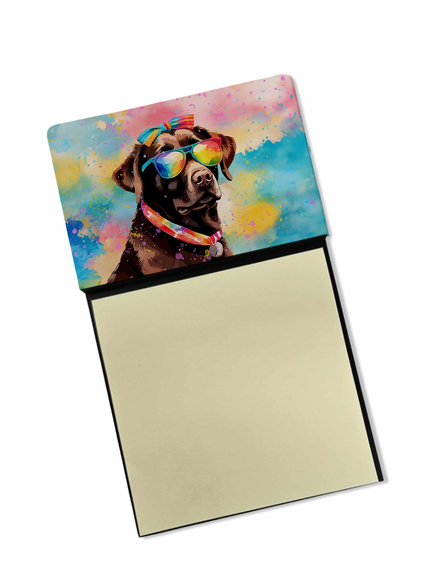 Chocolate Labrador Hippie Dawg Watercolor Sticky Note Holder Refillable Dispenser Desk Accessory 3x3 Pad Gift