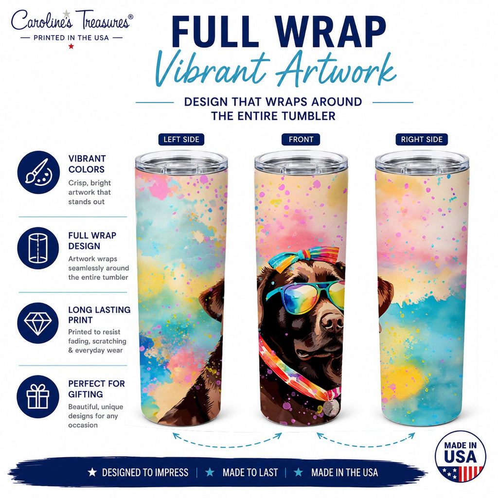 Chocolate Labrador Hippie Dawg Stainless Steel Skinny Tumbler 20 oz Vacuum Double Walled Reusable Insulated Travel Cup
