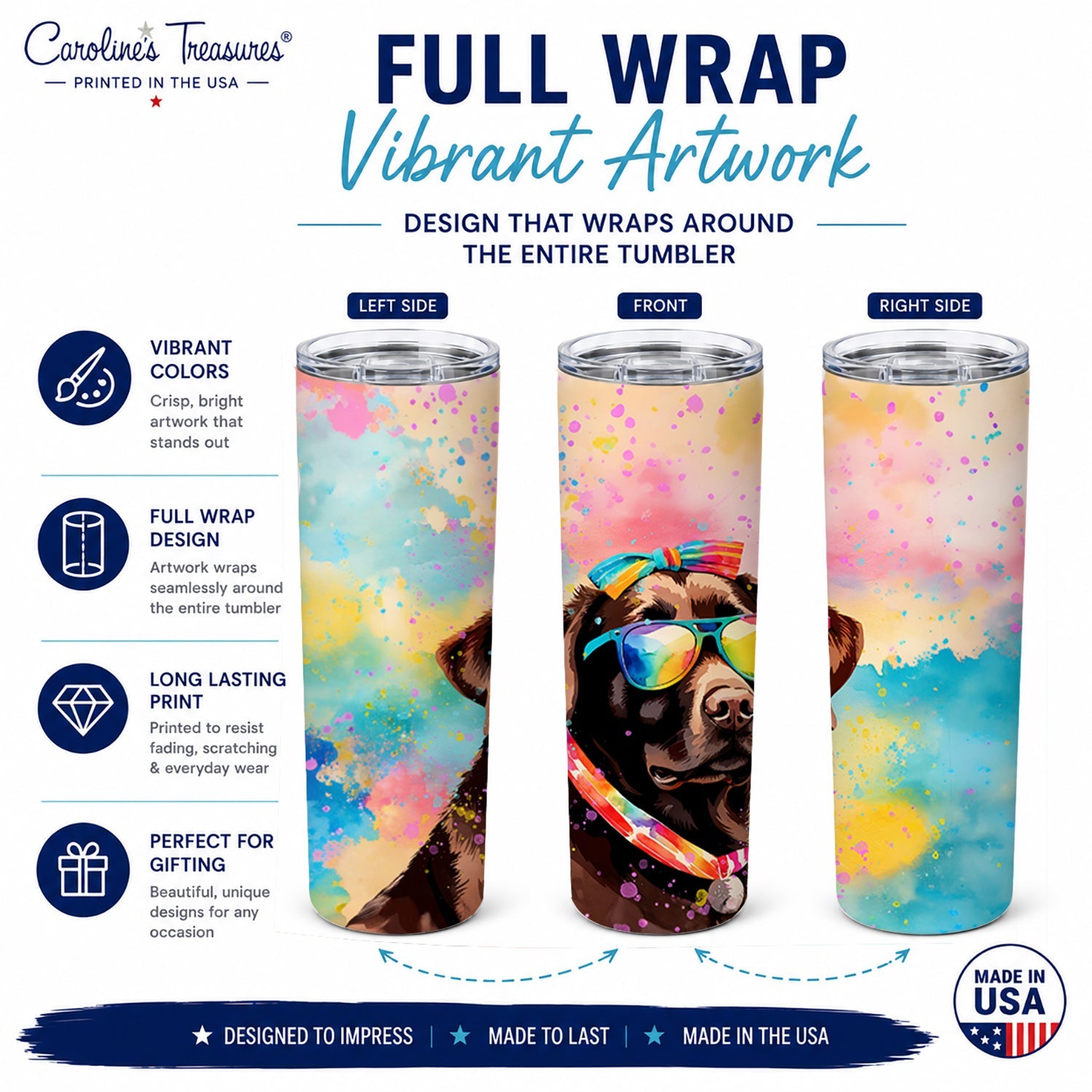 Chocolate Labrador Hippie Dawg Stainless Steel Skinny Tumbler 20 oz Vacuum Double Walled Reusable Insulated Travel Cup