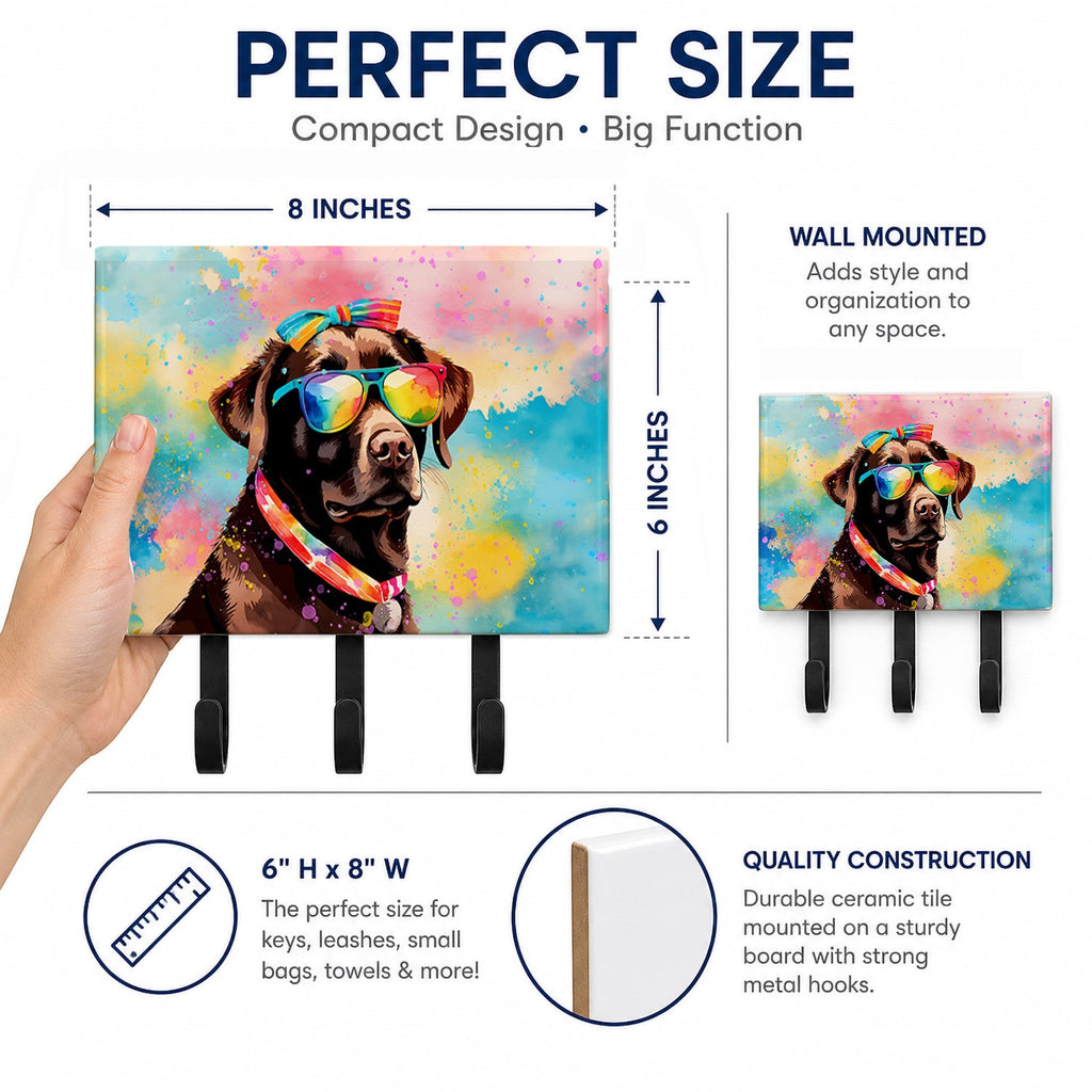 Chocolate Labrador Hippie Dawg Leash or Key Holder Wall Hooks, Coat Rack Wall Mount, for Hanging Keys, Towels, Aprons, Leashes