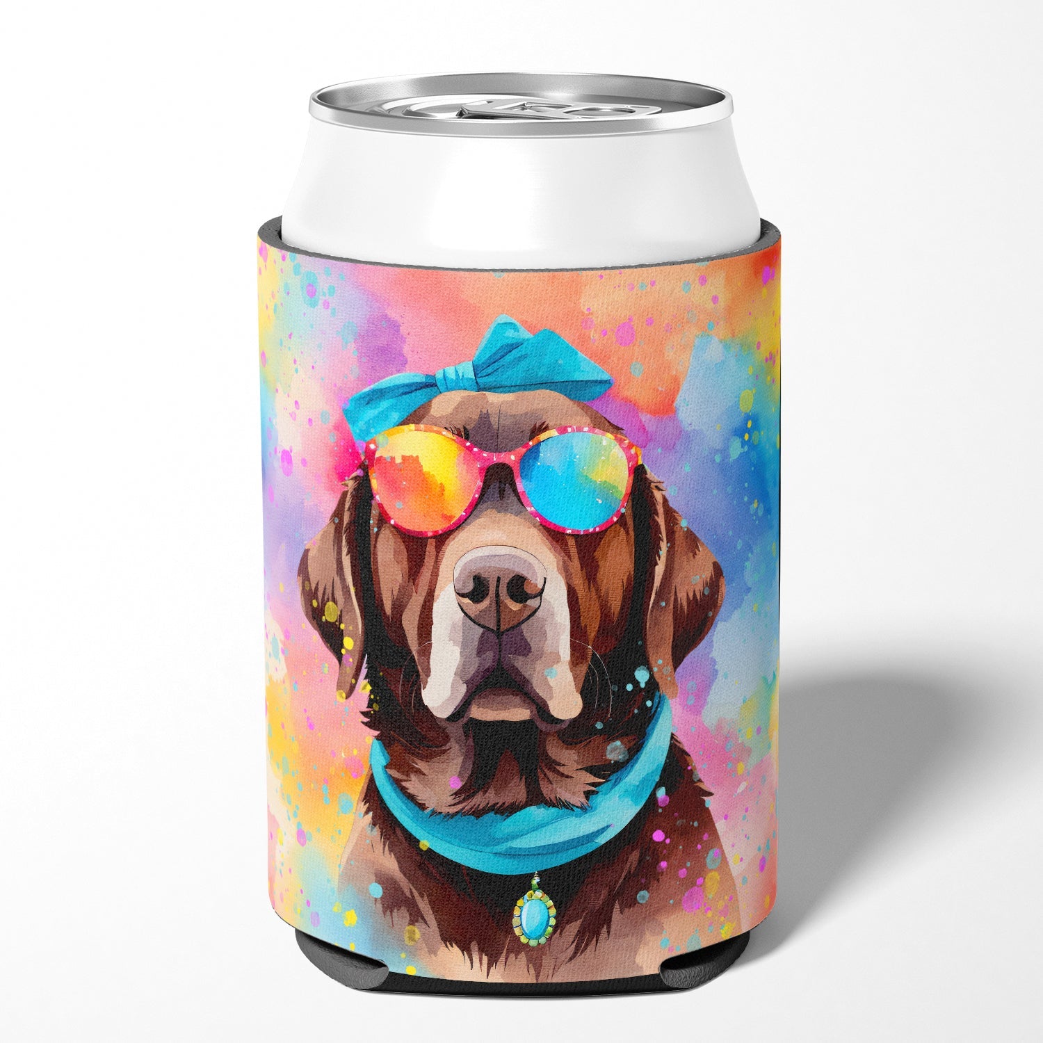 Chocolate Labrador Hippie Dawg Can or Bottle Hugger Cooler Sleeve for Standard 12 oz Cans, Insulated Foam Beer & Soda Can Hugger Reusable