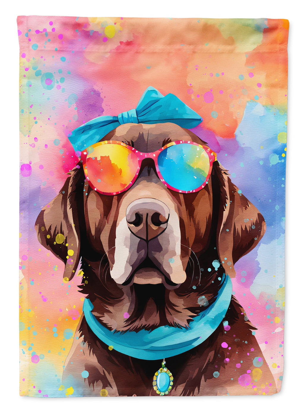 Chocolate Labrador Hippie Dawg House Flag 28x40 Porch Sleeve Pole Decorative Outside Yard Banner Artwork Wall Hanging, Polyester
